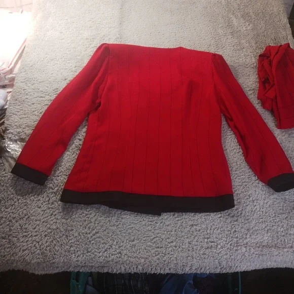 Andrea Gayle Petites VTG Striped Skirt Set Size 10 Faux Blazer Top Statement 90s - Picture 9 of 10